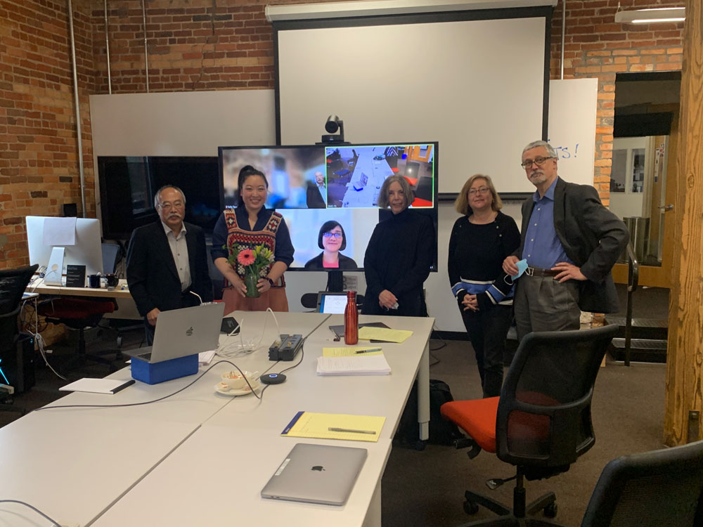 Me (second from left) with my advisor, Stanley Abe (first from left), and my committee members Rey Chow (center), Annabel Wharton (third from right), Gennifer Weisenfeld (second from right), and Neil McWilliam (first from right) after my dissertation defense.